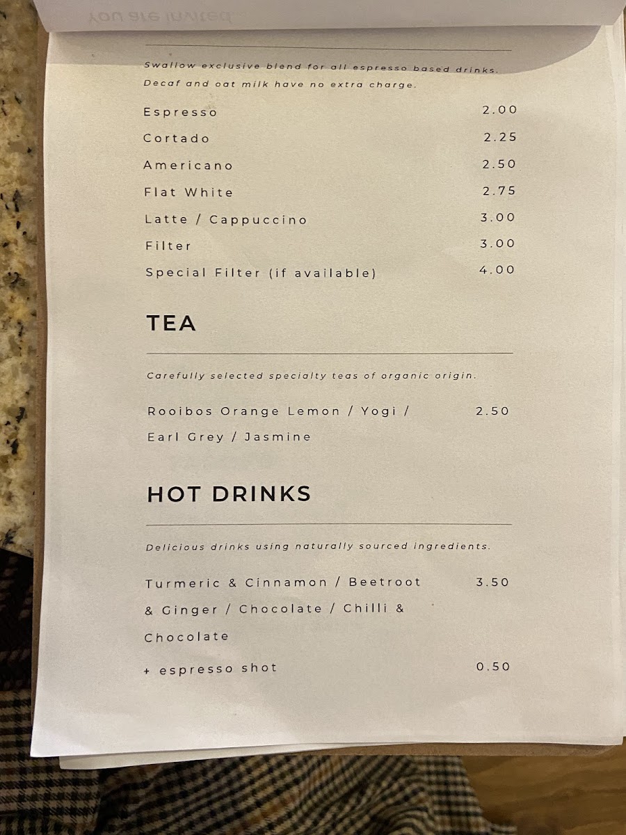 Swallow - Specialty Coffee Menu - Image 6
